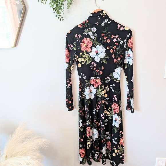 Yumi Kim Black and Pink Floral Long Sleeve Sheath Dress - Picture 4 of 7